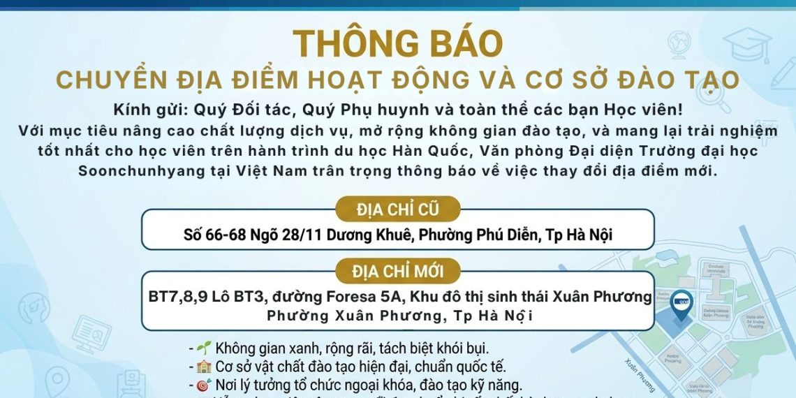 Thay đổi địa chỉ văn phòng đại diện trường Soonchunhyang tại Việt Nam
